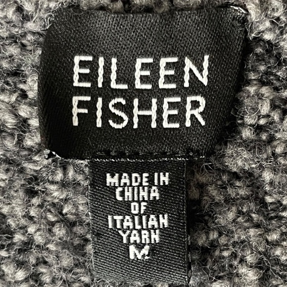 Eileen Fisher Wool Knit Boucle Cardigan, Marled Black/Grey, Size M - Picture 6 of 8
